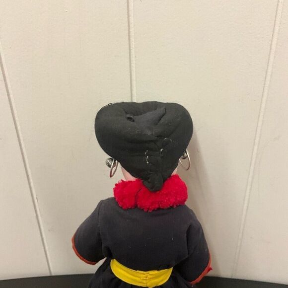 Vintage Handmade 10” Ethnic Craf Doll In Head Dress Hoop Earrings Red Scarf - Picture 7 of 7